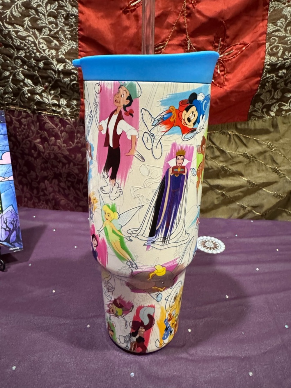 Disney Multicharacter Travel Tumbler with Blue Handle and Lid - Picture 2 of 7
